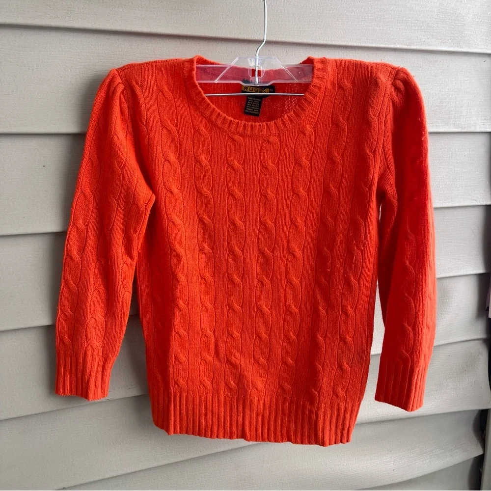 Ralph Lauren‎ Rugby Wool Angora Girls Cable Knit Sweater Size XS Orange Academia